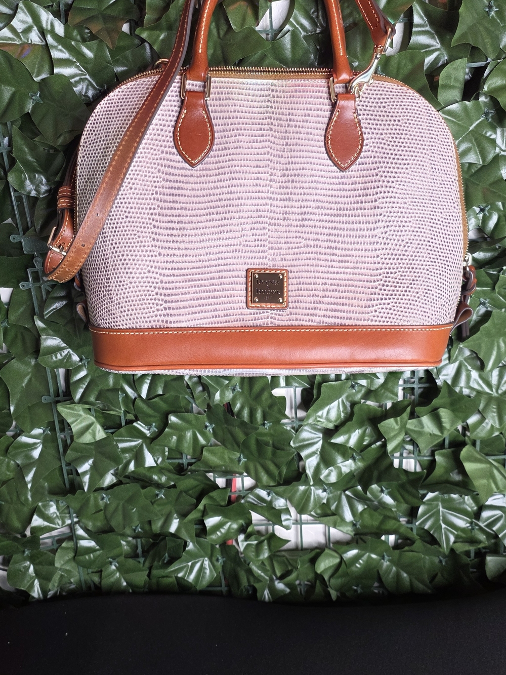 Dooney & Bourke Pink Woven Satchel with Tan Leather Trim